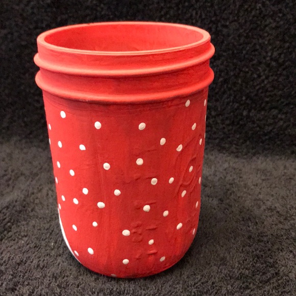 Hand Painted Ball Mason Jar Snowman In Red - Picture 4 of 8